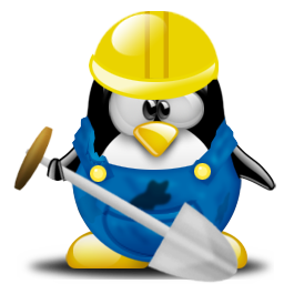 Imagen de la mascota de Linux con un mono de trabajo